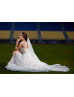 Boat Neck Ivory Lace Tulle Keyhole Back Outdoor Wedding Dress
